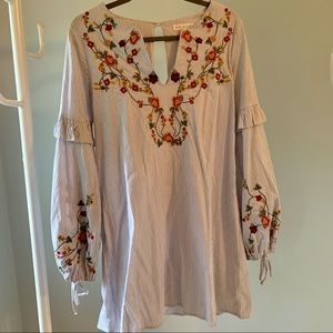 Socialite Pinstripe Dress with Floral Embroidery